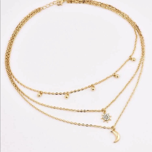 Gold Sun & Moon Layered Necklace - Picture 2 of 3